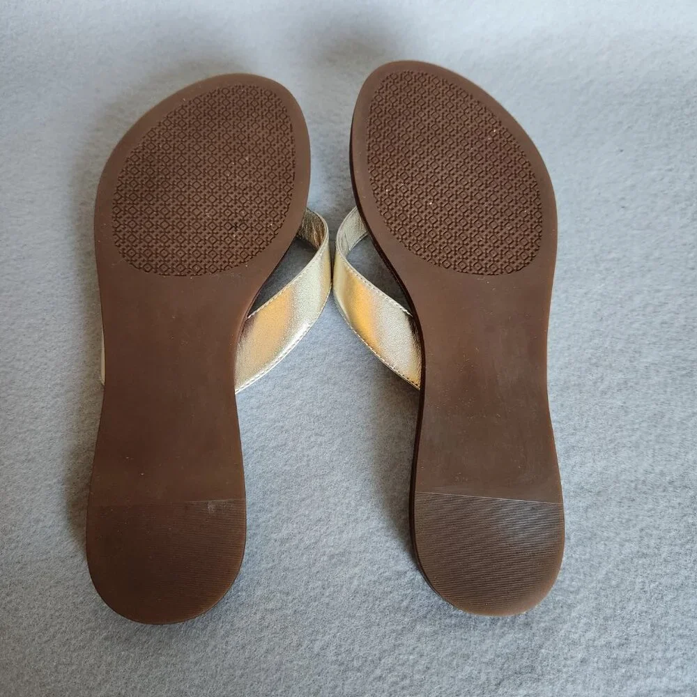 Tory Burch Metallic Gold Leather Thong Sandals